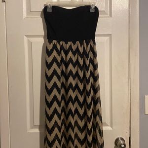 Black and Tan Strapless Maxi Dress